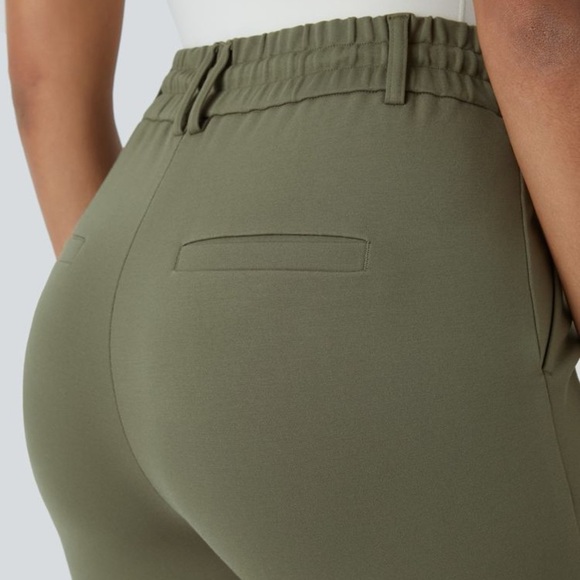 Halara Flex Midrise Drawstring Side Pocket Ankle Length Work Tapered Pant Green - Picture 5 of 15